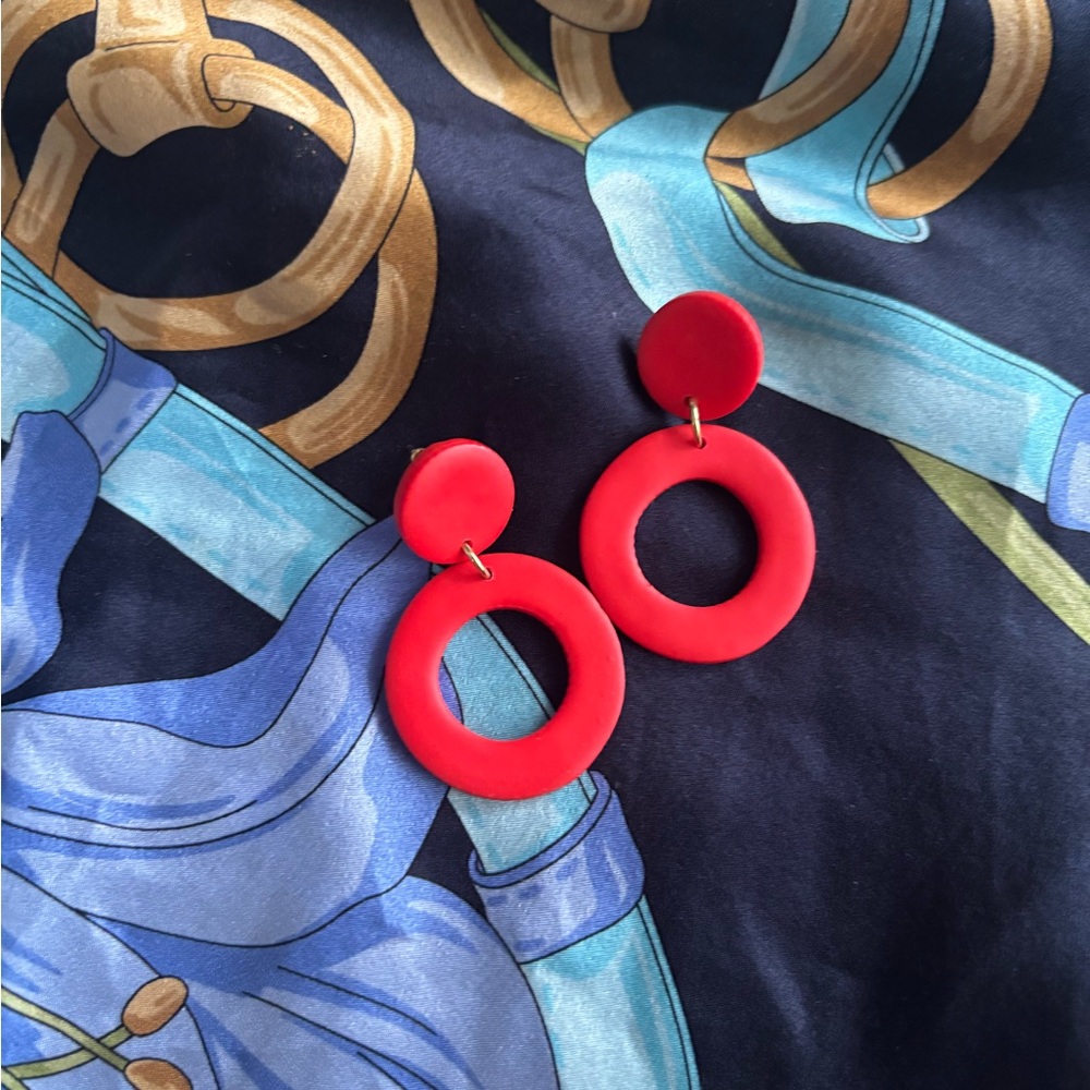Bold Lightweight handmade Graphic Mod Red Circle Post Earrings